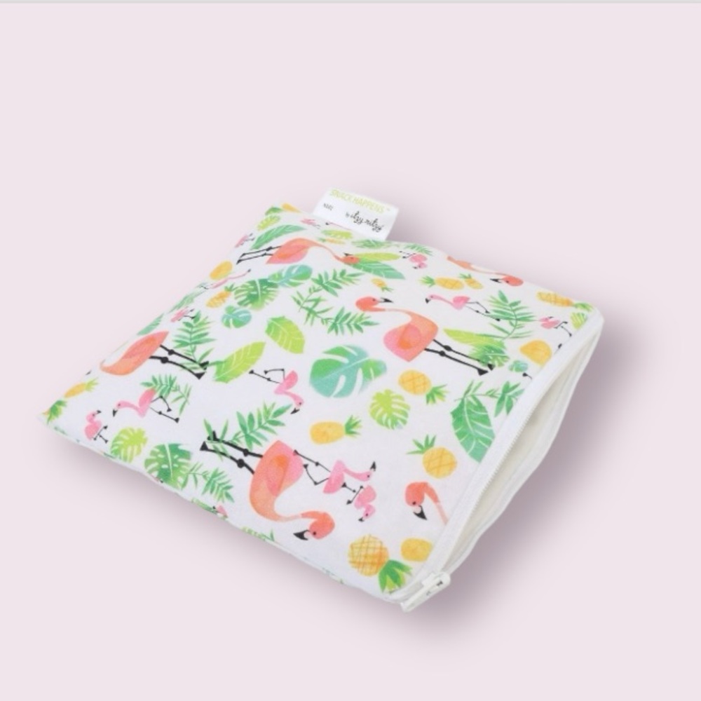 Itzy Ritzy Snack Happens Reusable Snack and Everything Bag, Flamingo Flock, Pink